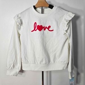 Girl's White French Terry Pullover Sweatshirt With Red Love Large (10/12)